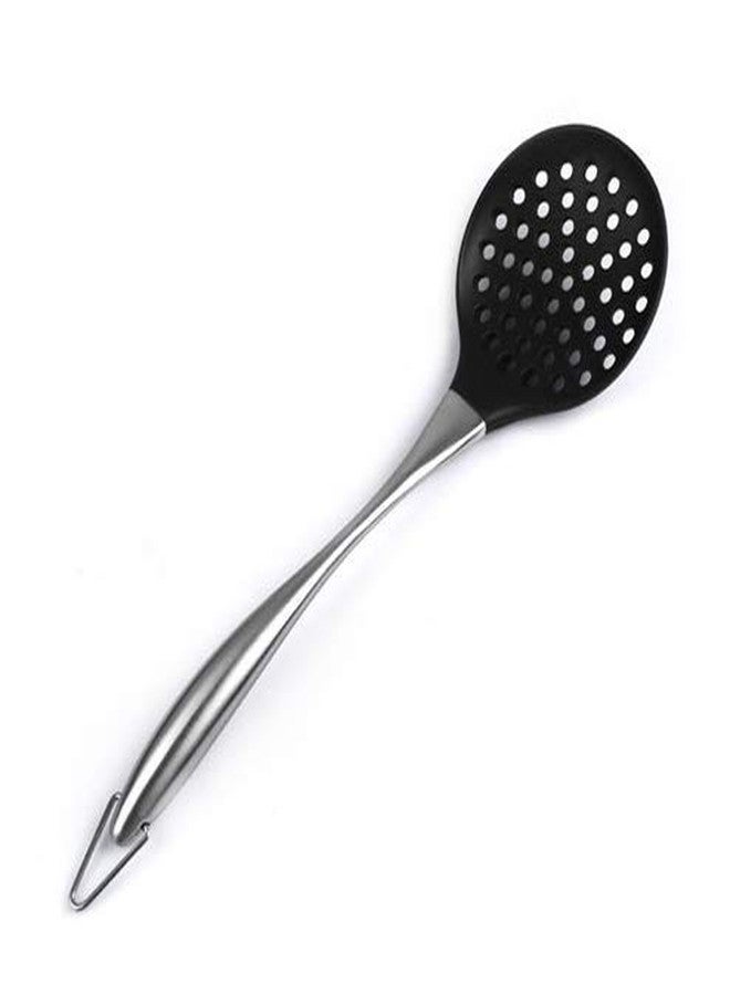 Baskety Premium Silicone Kitchen Utensil Silicone Slotted Skimmer Strainer Spoon with 18/0 Stainless Steel Stay Cool Handle (Black) - Image 2